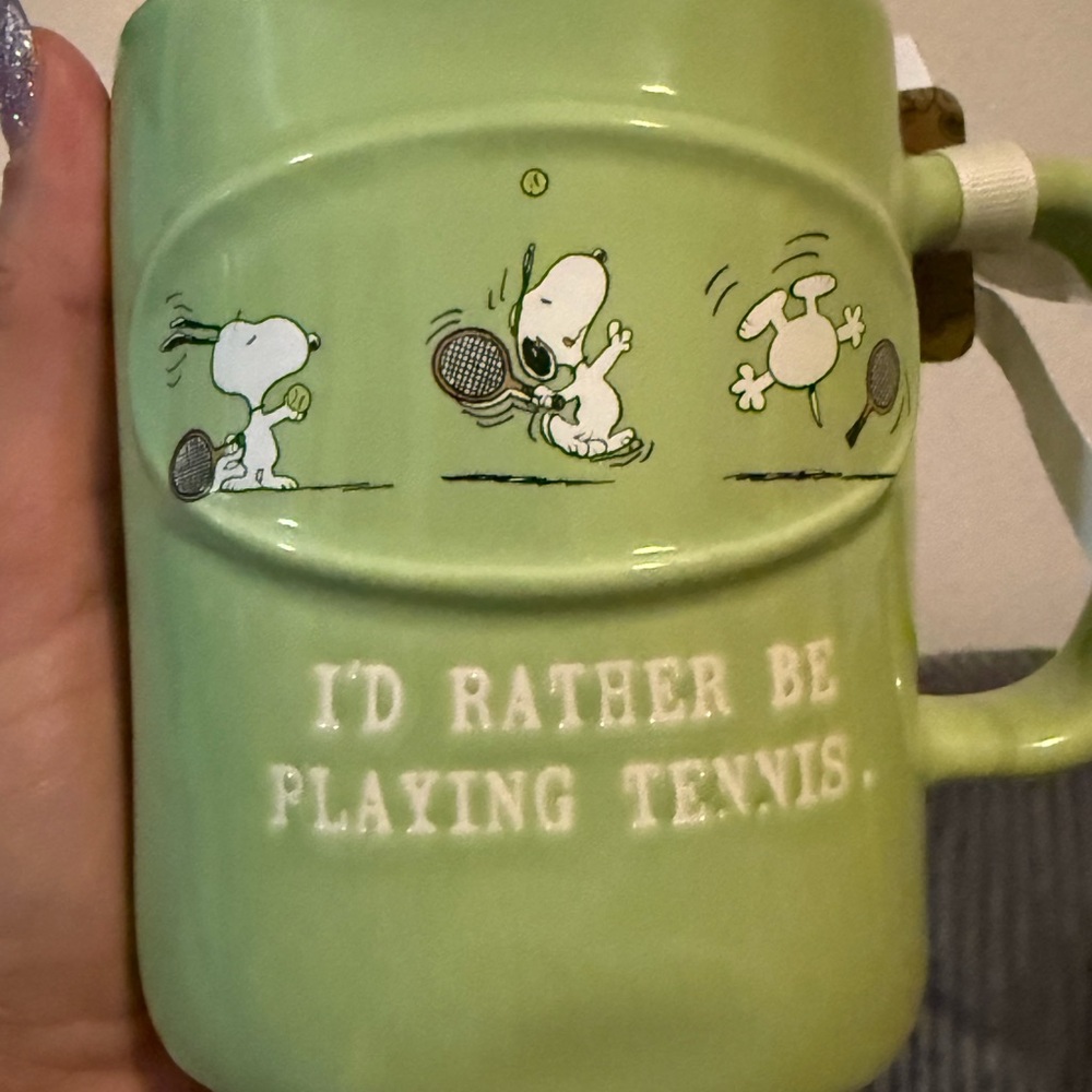 Rae Dunn Peanuts Green “I’d Rather Be Playing Tennis” Mug - Picture 2 of 6